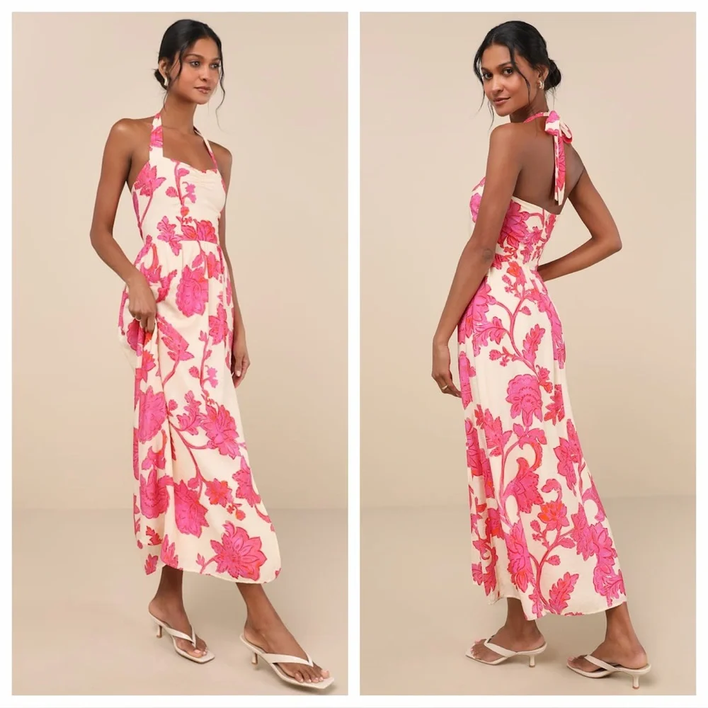 Lulu's Pink Floral Maxi Dress - Picture 1 of 5